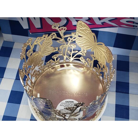 BBW Gold / Purple Butterfly w. Marble Base 3 Wick Candle Holder Home Decor - Picture 3 of 3